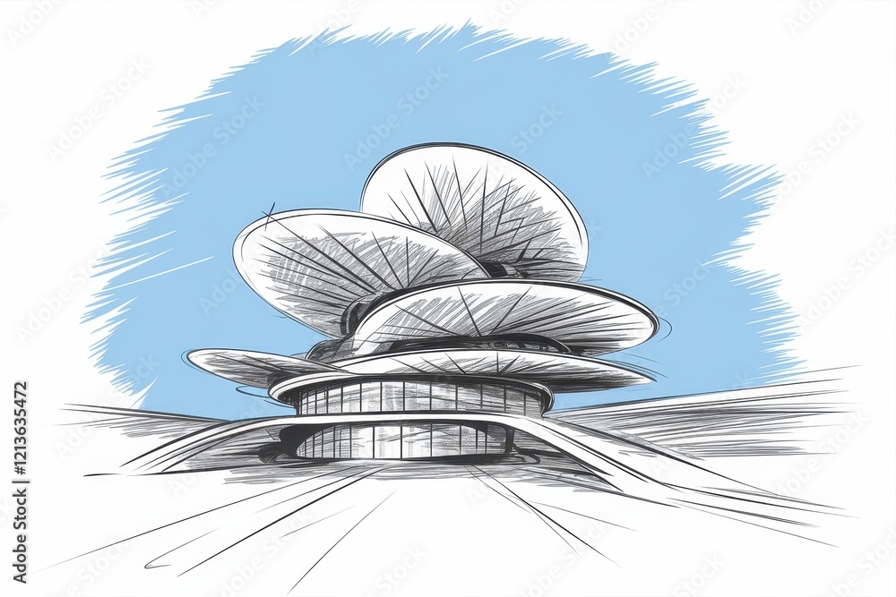 Poster sketch of modern architectural design with overlapping curves