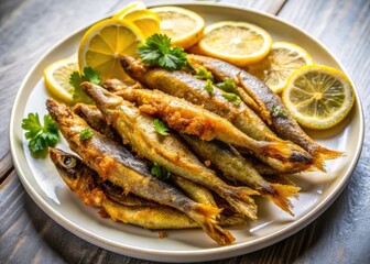 Crispy Capelin Deep Fried Fish Snack with Lemon - Beer Pairing Food Photography