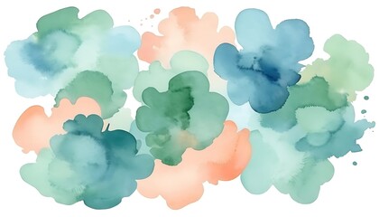 Abstract Watercolor Paint Splashes in Pastel Greens and Blues