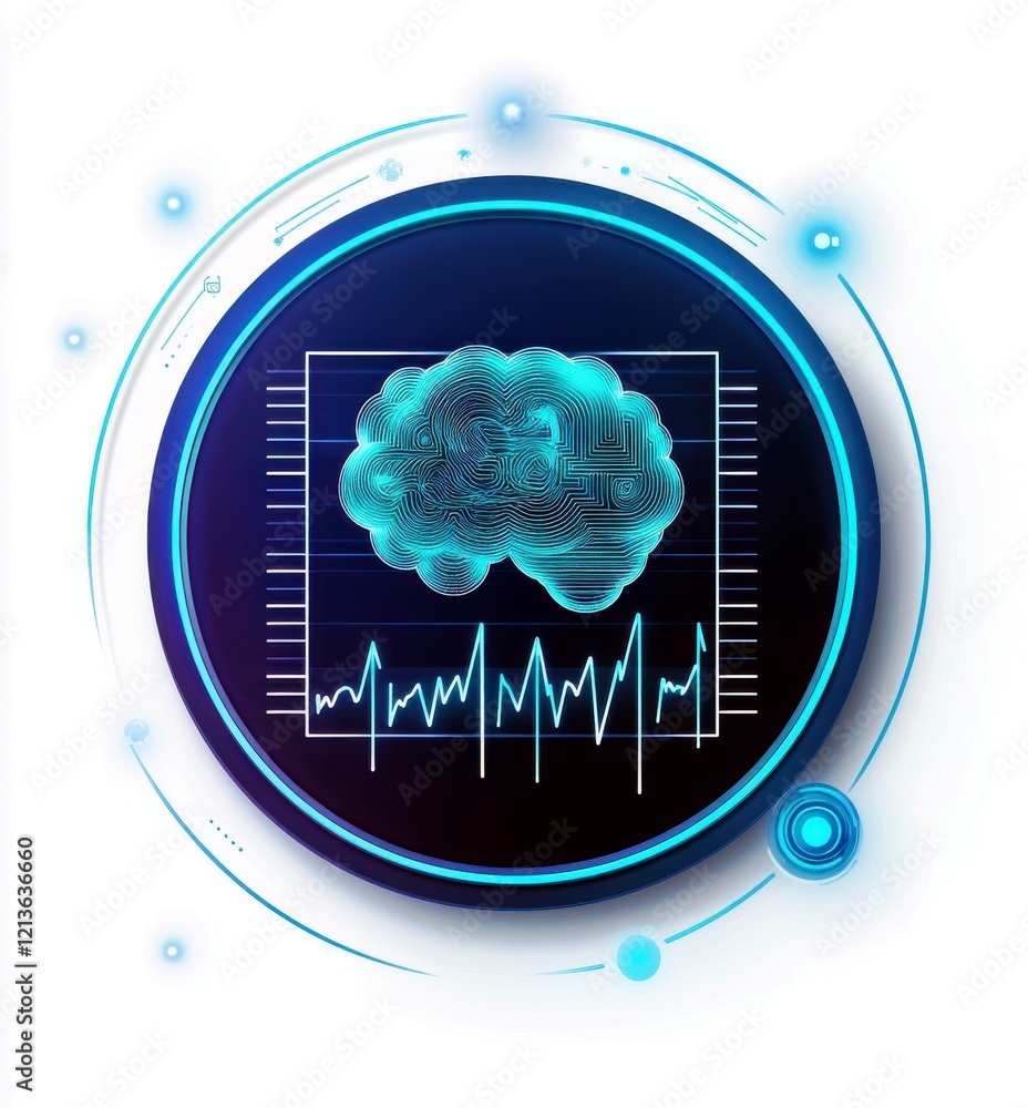 Poster futuristic abstract digital brain concept with neural network patterns and heartbeat monitoring in a