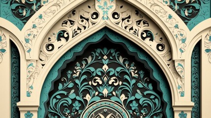 Obraz premium Intricate Arabesque Archway Design Teal and Cream Architectural Detail