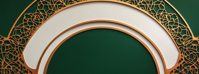 Elegant Green and Gold Arch Design with Intricate Floral Lacework: A Luxurious Background