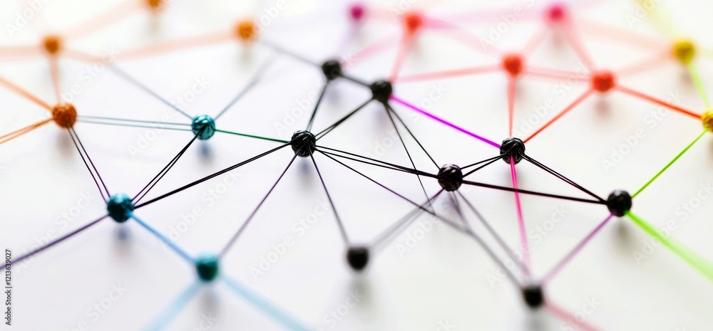 Poster colorful abstract network connections representing data flow and communication in a contemporary dig