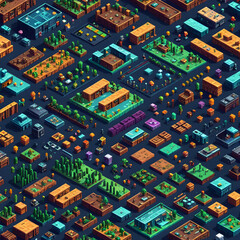 Obraz premium a large group of pixel pixel city buildings and trees
