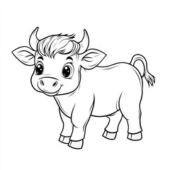 Fototapeta premium Cute cartoon bull coloring page, children's book illustration