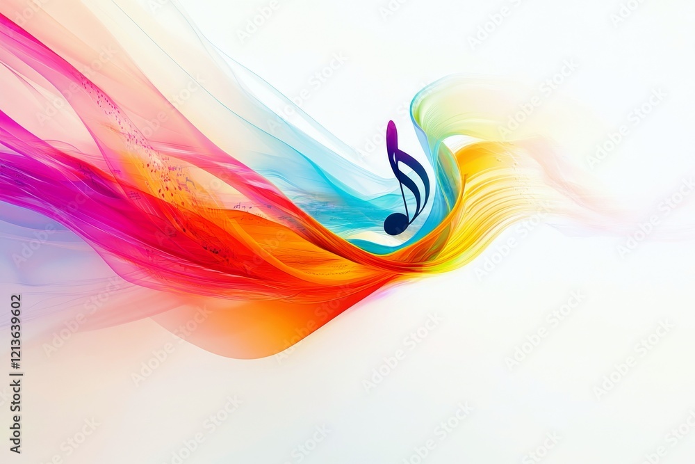 Poster colorful abstract wave with music note symbol representing sound and harmony in vibrant artistic des