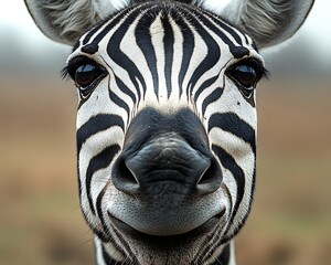 Close-up portrait of a zebra's face.