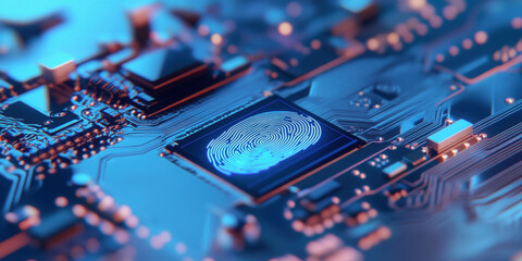 Fototapeta premium Futuristic Digital Fingerprint Security on Electronic Circuit Board