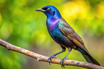 Fototapeta premium Majestic Common Grackle, Quiscalus quiscula, a stunning blackbird showcased in captivating wildlife photography.