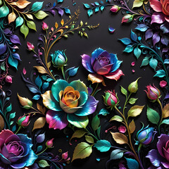 a close up of a colorful flower design on a black background

