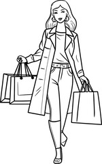 woman shopping with bag drawing