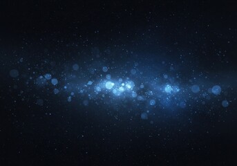 Obraz premium Dark starry night sky, deep blue cosmic background, glowing ethereal orbs, shimmering light particles, mystical celestial atmosphere