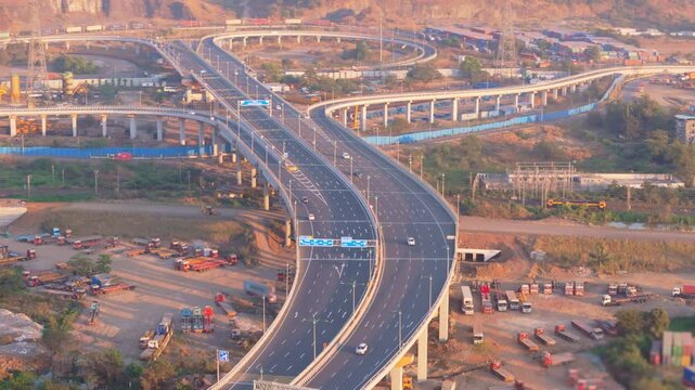 Aerial View by multi lane highway interchange