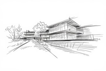 Fototapeta premium Architectural Sketch Of Modern Building Design