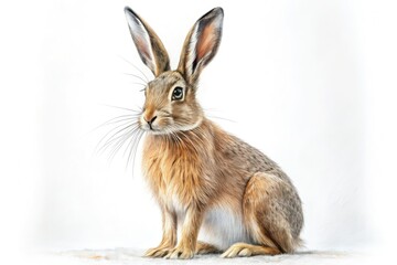 Obraz premium Simple line art rabbit, minimalist bunny sketch on white.