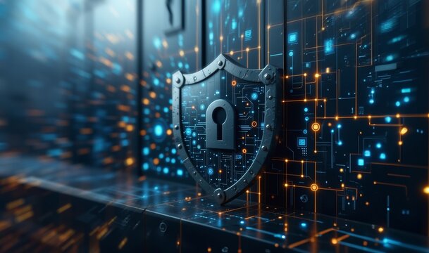 Secure technology. Cyber Security. Cybersecurity, protect data. Lock icon and internet security technology. Personal data, virtual screen interfaces. Cyber security. Cyber shield, internet safety.