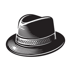 Hat Silhouette Vector Illustration, Solid White Background.