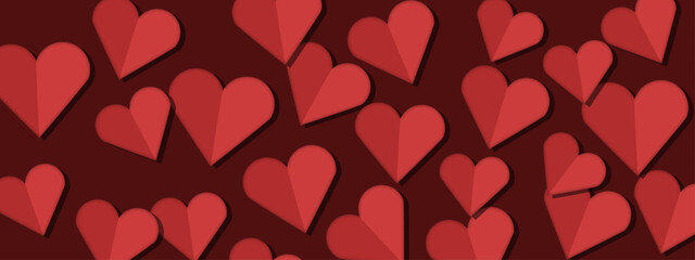 Seamless vector pattern of bold red 3D hearts on a deep burgundy background, perfect for Valentine’s Day, love themes, and romantic designs.