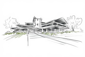 Fototapeta premium Architectural Sketch of Modern House Design with Landscaping