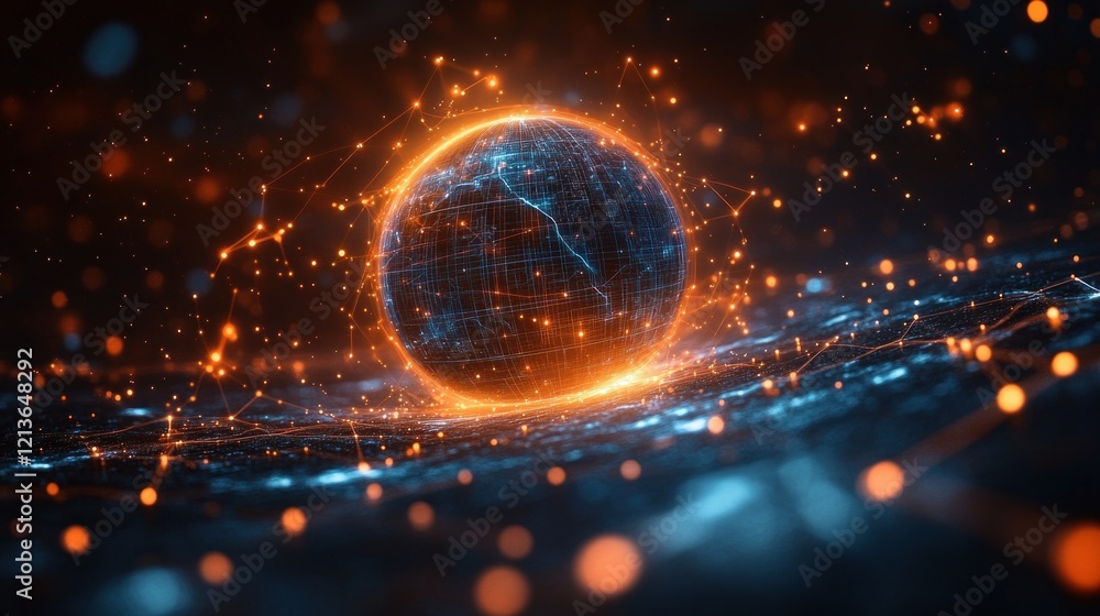 Poster futuristic digital globe with cyberpunk networks and global connections in high-tech design