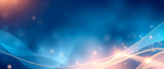 Fototapeta premium Abstract Curved Gold and Blue Shape with Lighting Effect – Luxury Design on blue Background with Copy Space