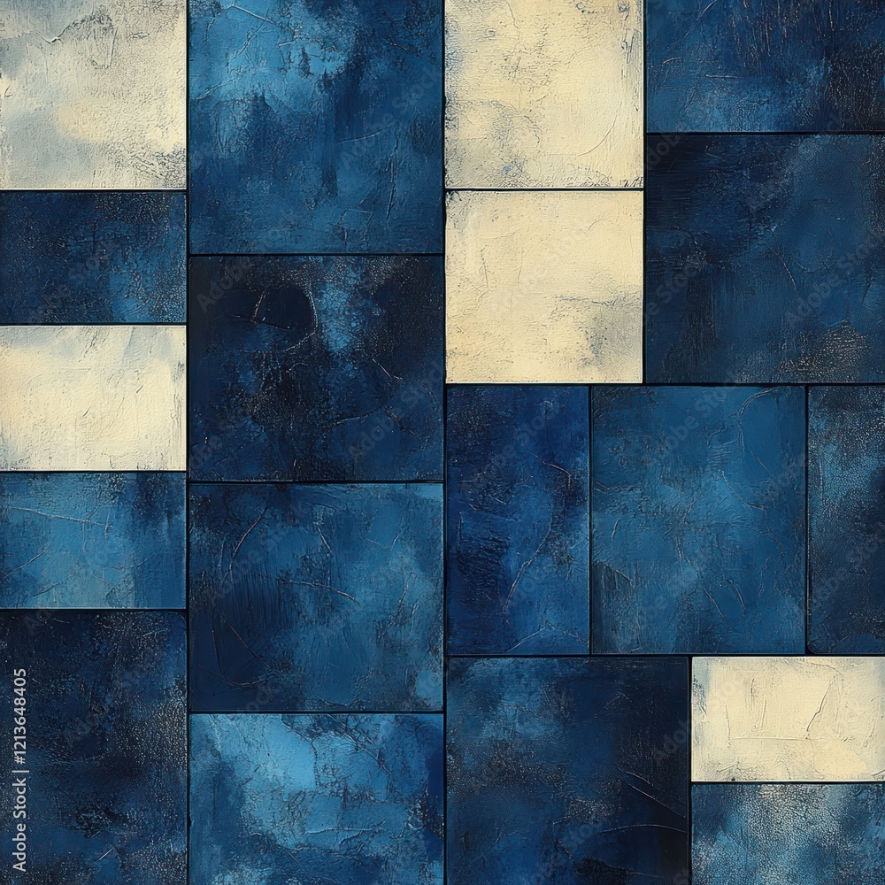Aufkleber abstract pattern with bold blue and soft beige rectangles in minimalist style