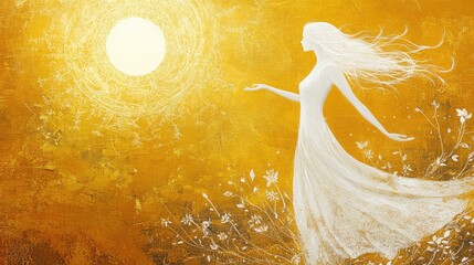Connect with your spiritual goddess through a white silhouette against a golden backdrop