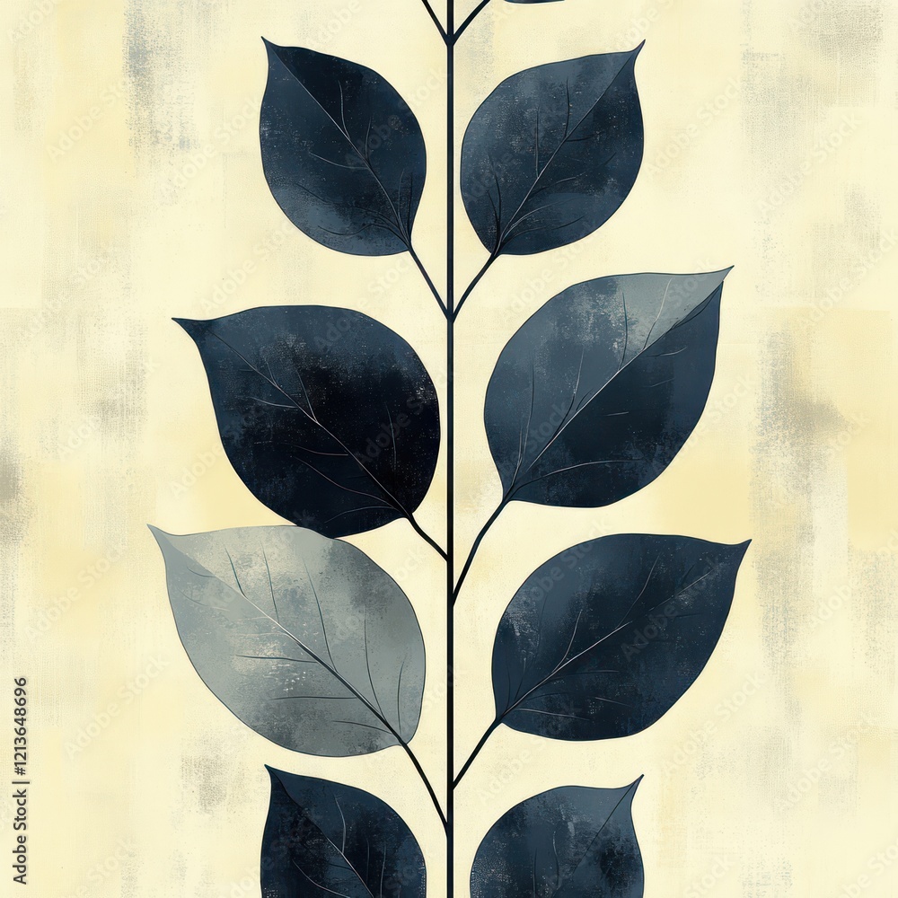 Poster abstract botanical pattern with minimalist leaves in muted colors vector illustration