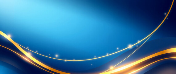 Abstract Curved  Gold and Blue Shape with Lighting Effect &ndash; Luxury Design on blue Background with Copy Space