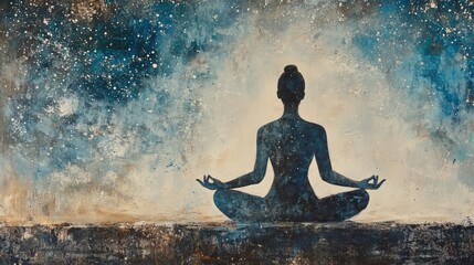 Obraz premium Cosmic-Themed Yoga Scene Representing Balance and Connection