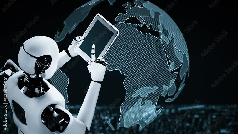 Aufkleber future financial technology controll by ai robot huminoid uses machine learning and artificial intel