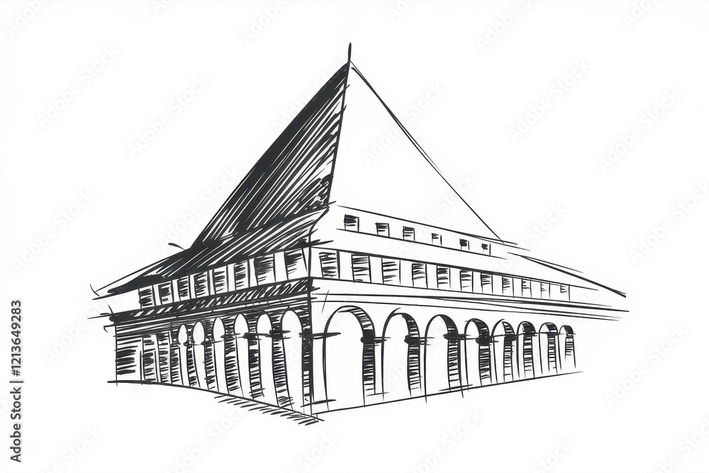 Poster architectural sketch of a unique building design