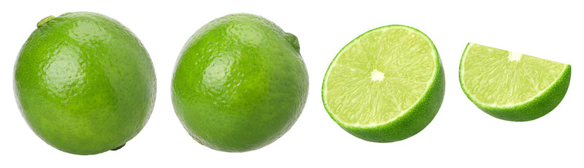 Natural fresh lime, half and slice isolated, transparent PNG, PNG format, Juicy Lime