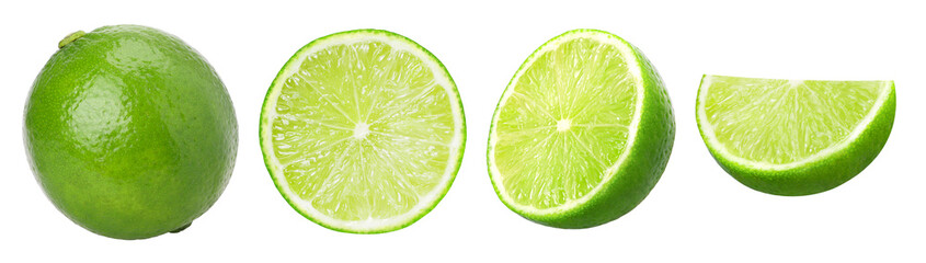 Close-up, fresh lime, half and slice isolated, transparent PNG, PNG format, Juicy Lime, cut out