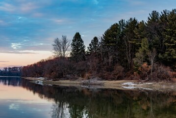 Walking Along the Lake Marburg Shoreline at Dusk in Winter, York County PA USA © Walt