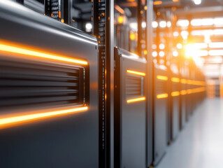 High tech logistics facility with illuminated server racks and modern design