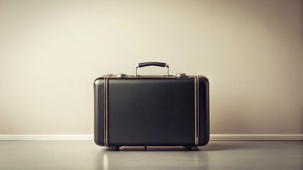 Minimalist Vintage Suitcase, Blank White Surface, Retro Travel, Black Luggage, Simple Background