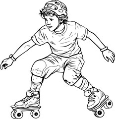 boy play roller skates drawing
