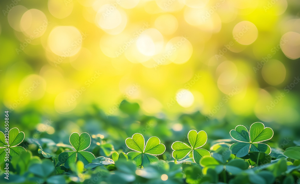 Poster spring background with green leaves,st patrick background with shamrock leave and clover