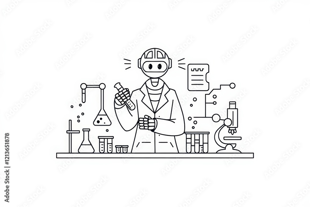 Aufkleber robot scientist conducts experiments in a modern lab