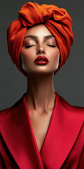 Elegant Woman in Vibrant Red Attire and Orange Headwrap