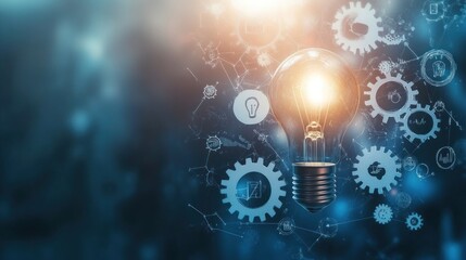 Obraz premium Illuminating Ideas: A Light Bulb and Gears Intertwined