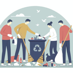 vector image of people cleaning up rubbish