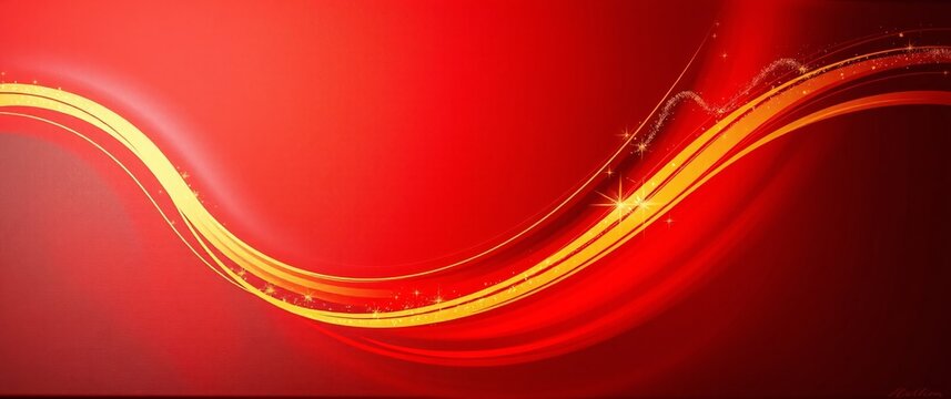 Abstract Curved Red Shape with Lighting Effect &ndash; Luxury Design on Red Background with Copy Space