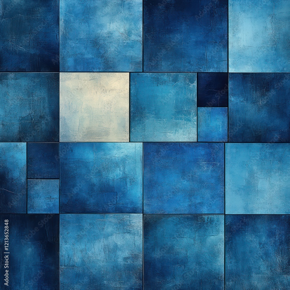 Poster abstract blue and beige rectangle pattern with soft diffused lighting in contemporary minimalism sty
