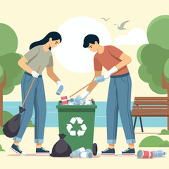 vector image of people cleaning up rubbish