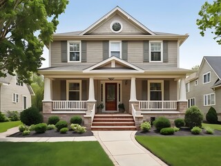 Traditional American house facade in the suburbs