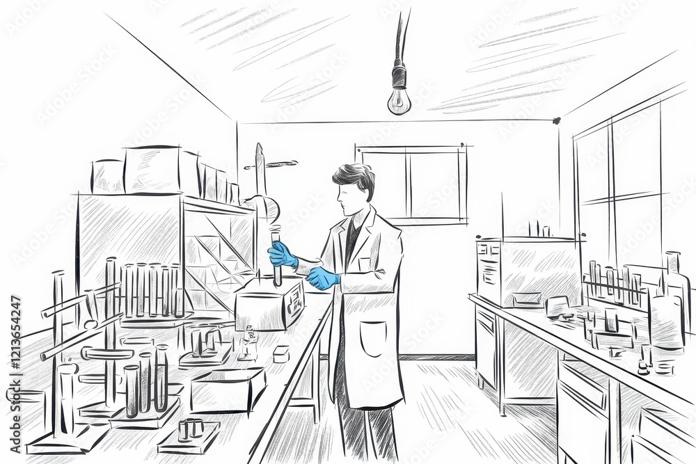 Poster scientist conducts experiment in a modern laboratory setting