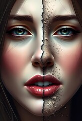 Dual Face: A Striking Portrait of Beauty and Decay