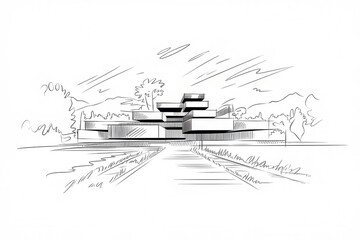 Obraz premium Modern House Architectural Sketch Design Landscape